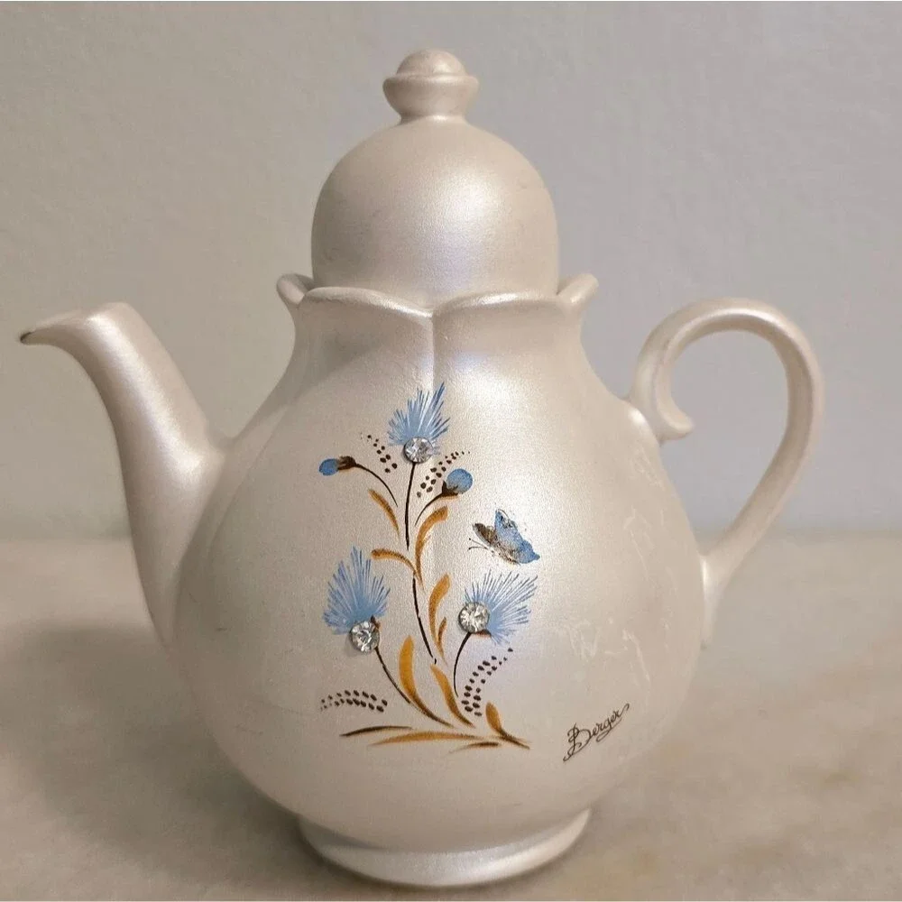 Berger Italy Fine Porcelain Pearl Ivory Creamer Pot Cruet with rhinestones